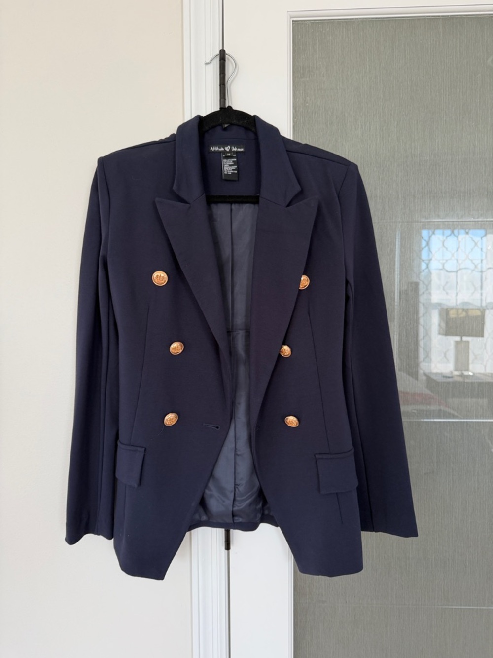 Navy Double-Breasted Blazer with Gold Buttons